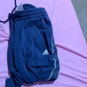 Adidas Blue set. Bottoms have a zipper on each side